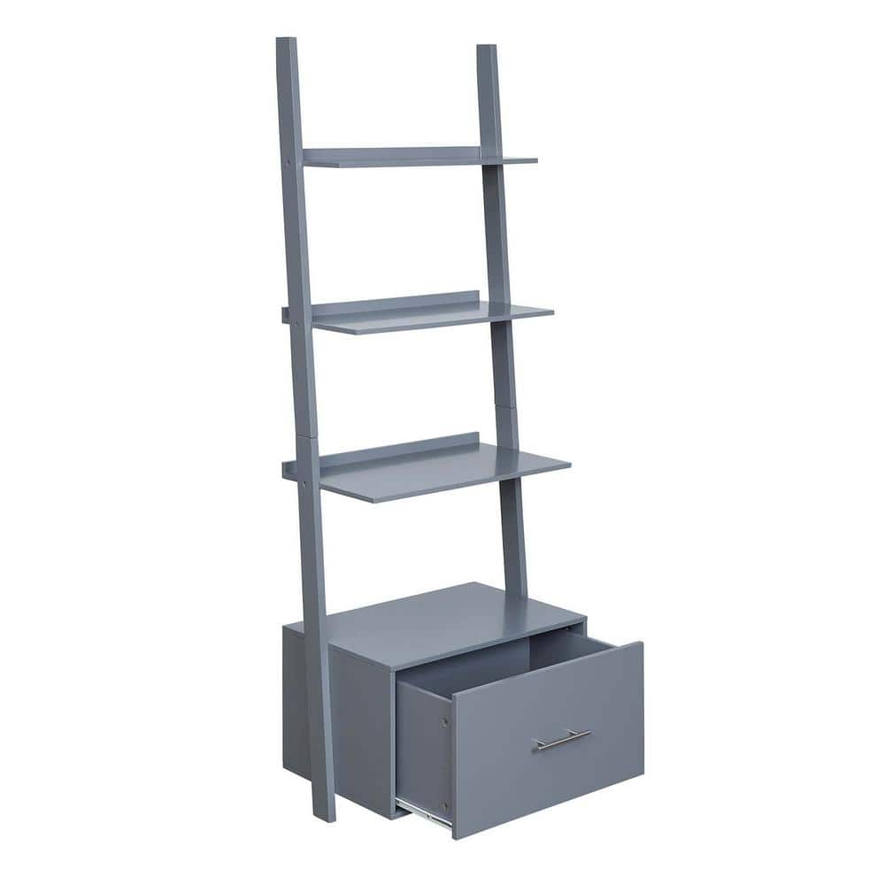 American Heritage 69'' Gray Ladder Bookcase with File Drawer