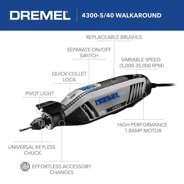 Dremel 71301+43005/40 4300 Series 1.8 Amp Variable Speed Corded Rotary Tool Kit + Rotary Tool Accessory Kit (130-Piece)