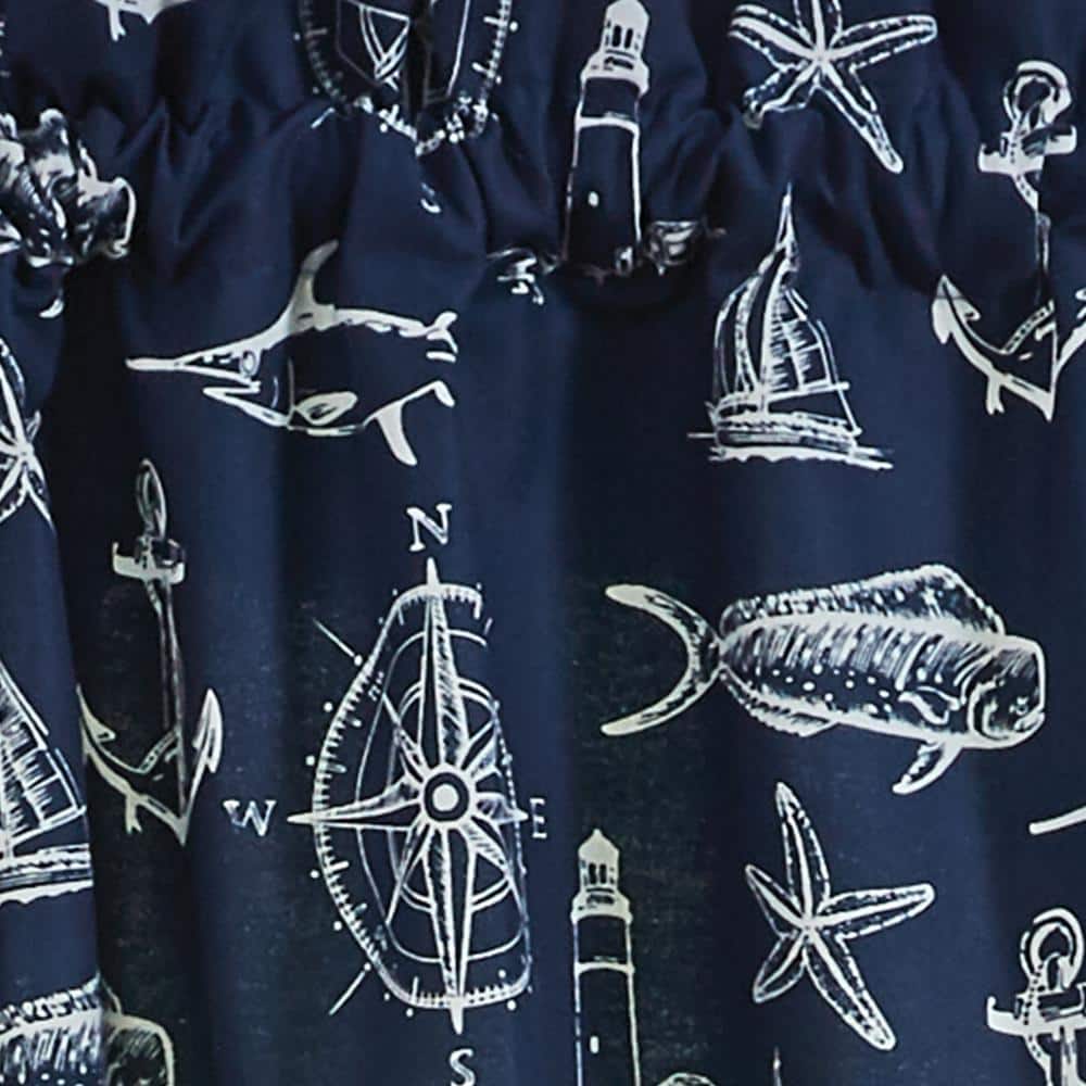 Navy Nautical Print Rod Pocket Valance 60x14