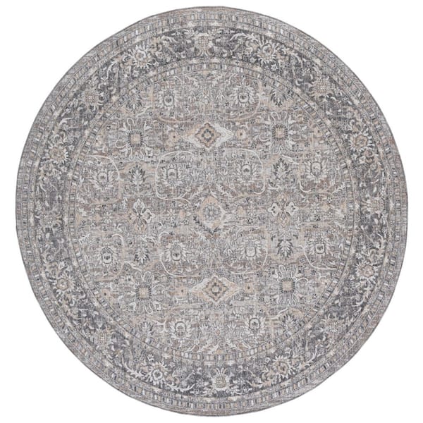 SAFAVIEH Finley 7 ft. x 7 ft. Gray/Light Gray Abstract Oriental Round ...