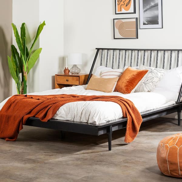 Walker Edison Furniture Company Spindle Back Solid Wood Queen Bed in Black