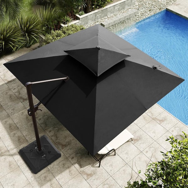 Crestlive Products 11 ft. x 11 ft. Double Top Cantilever Tilt Patio Umbrella in Black