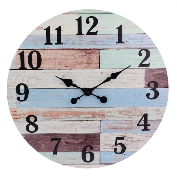Stonebriar Collection 18 in. Worn Blue and White Coastal Wall Hanging Clock