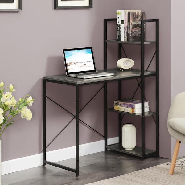 Convenience Concepts Designs2Go 36 in. Rectangle Charcoal Gray/Black Particle Board Workstation Writing Desk with Shelves