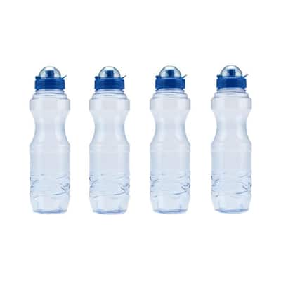 H8O 34 oz. BPA Free Sports Water Bottle in Blue, 4-Piece Family Pack