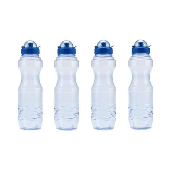 ORE International H8O 34 oz. BPA Free Sports Water Bottle in Blue, 4-Piece Family Pack