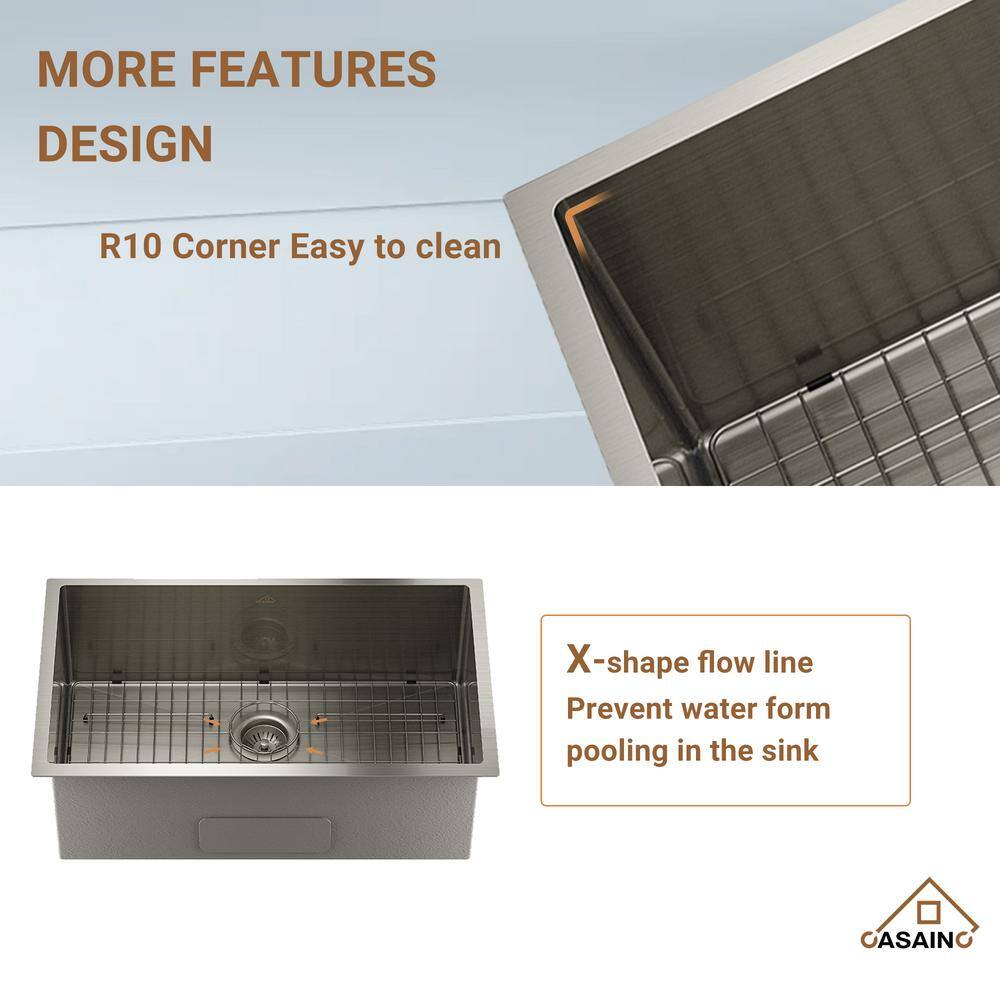 30'' Silver Stainless Steel Undermount Single Bowl Kitchen Sink