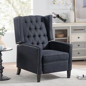 Black Fabric 27.16 in. W Tufted Wingback Manual Recliner with Nailheads Arm