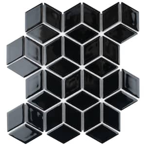Hudson Rhombus Glossy Black 10-1/4 in. x 11-3/4 in. Porcelain Mosaic Tile (8.6 sq. ft./Case)
