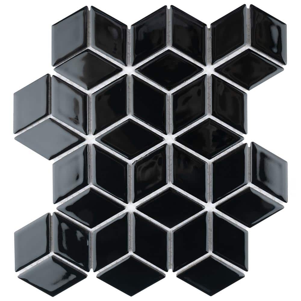 Hudson Rhombus Glossy Black 10 in. x 12 in. Porcelain Floor and Wall Mosaic Tile (8.56 sq. ft./Case) price history on PriceWatchPro
