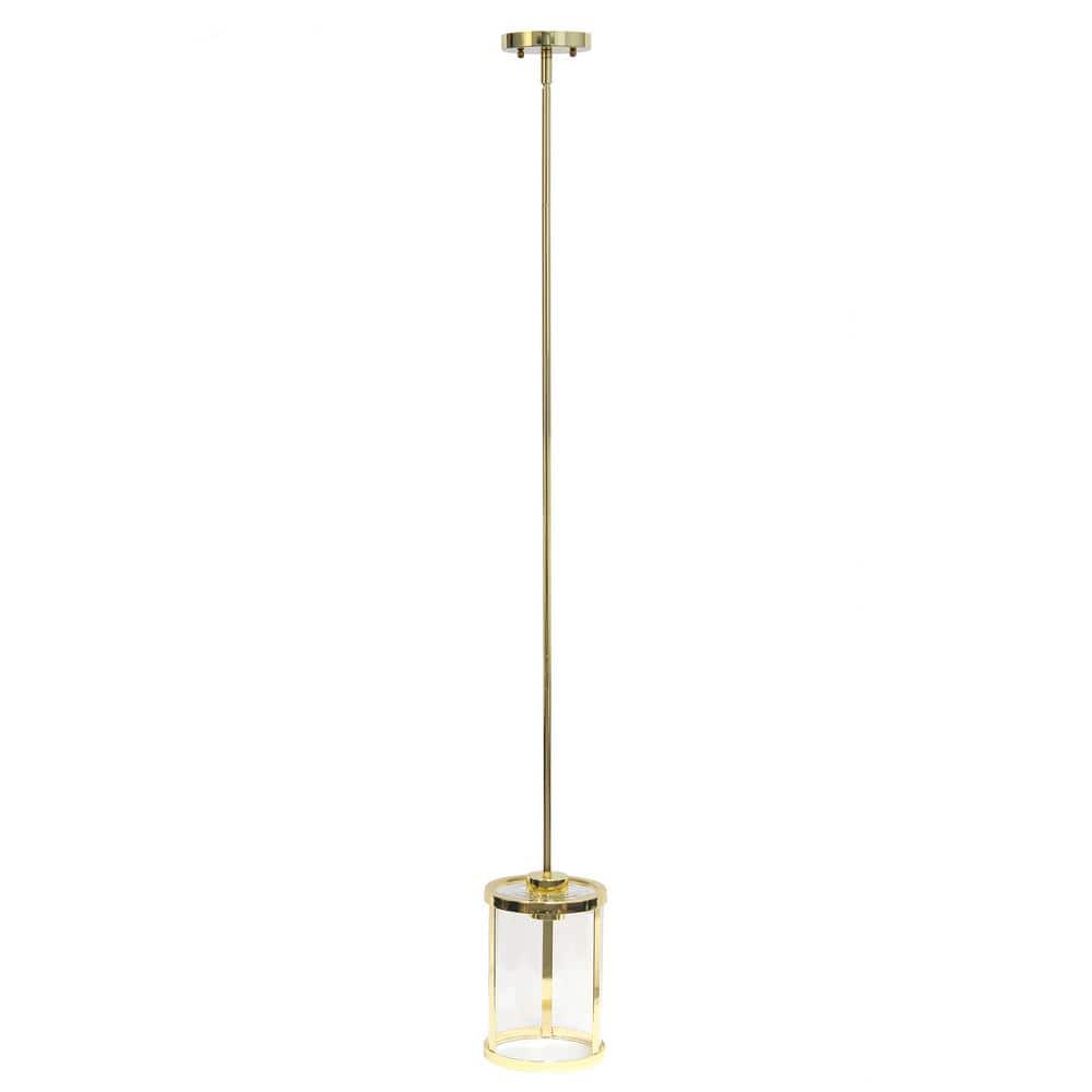 Gold Adjustable Glass Pendant Light with Cylindrical Shade