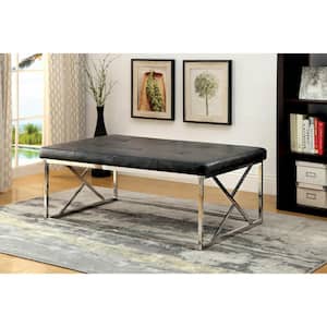 Valdese Black Bench with Tufted Top (18.5 in. H X 42 in. W X 28.75 in. D)