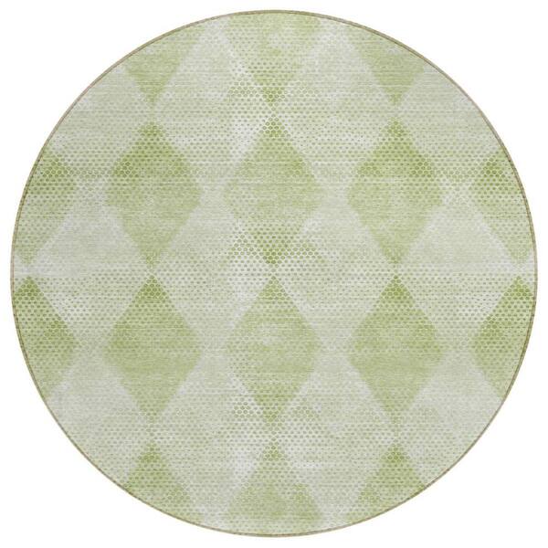 HomeRoots Mint Green 8 ft. Round Woven Geometric Round Indoor/Outdoor Area Rug