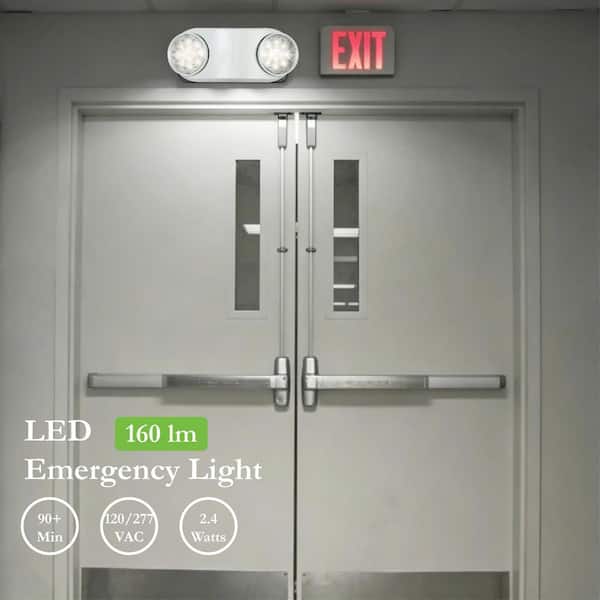 15-Watt Equivalent Integrated LED White Emergency Light with 2-Adjustable Heads, Battery Backup, 120/277V, UL Listed