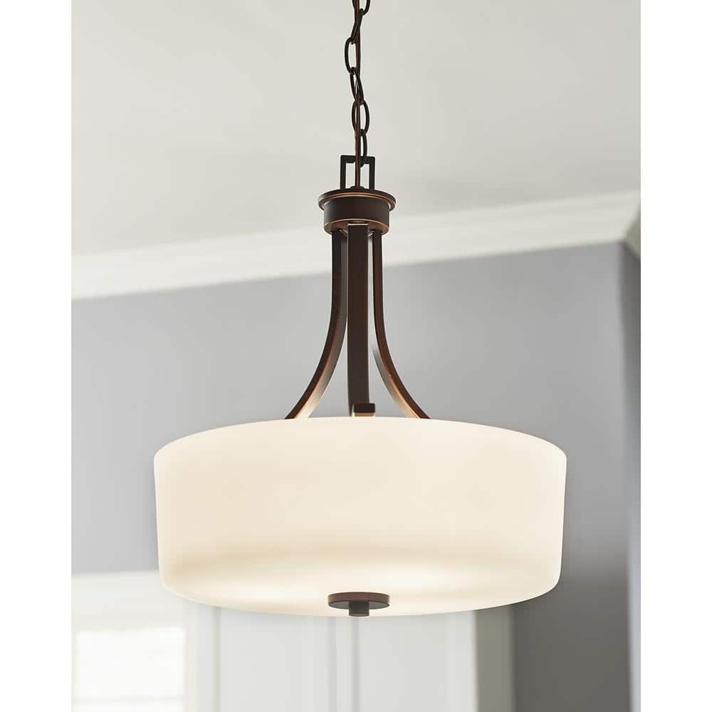 Bronze 15.75" Indoor/Outdoor Drum Pendant Light with Etched Glass Shade