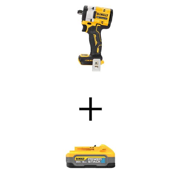 DEWALT Atomic 20V Max Cordless Brushless 1/2 in. Variable Speed Impact Wrench with Powerstack 20V Lithium-Ion 5Ah Battery Pack