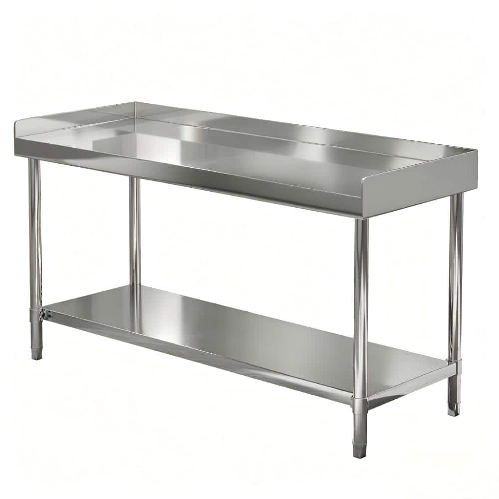 Heavy Duty Stainless Steel Office Work Table with Backsplash Easy-Clean, Adjustable Undershelf, 48x24x34 inch price history on PriceWatchPro