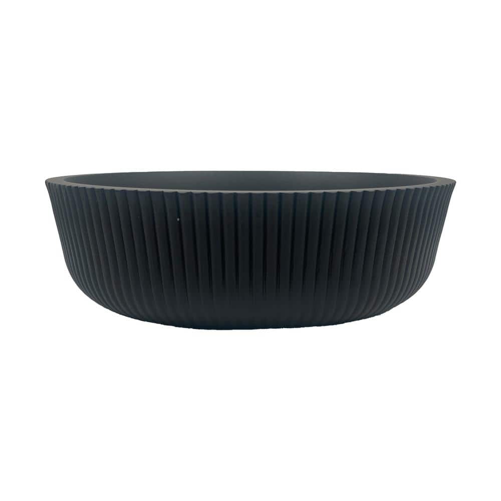 Matte Black Striped Tempered Glass Circular Vessel Sink 16.54"