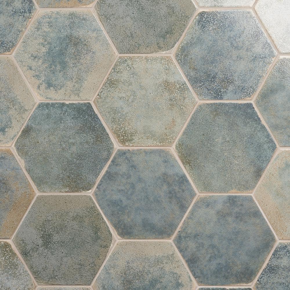 Mandalay Hex Green Polished Porcelain Floor and Wall Tile