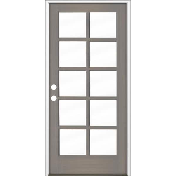36 in. x 80 in. French RH Full Lite Clear Glass Gray Stain Hemlock Prehung Front Door
