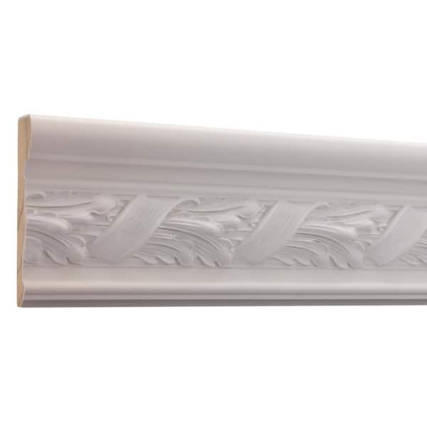 V29RTO 8 ft. 0.937 in. D x 3.125 in. W x 96 in. L Primed White Hardwood Embossed Acanthus Leaf Chair Rail Moulding