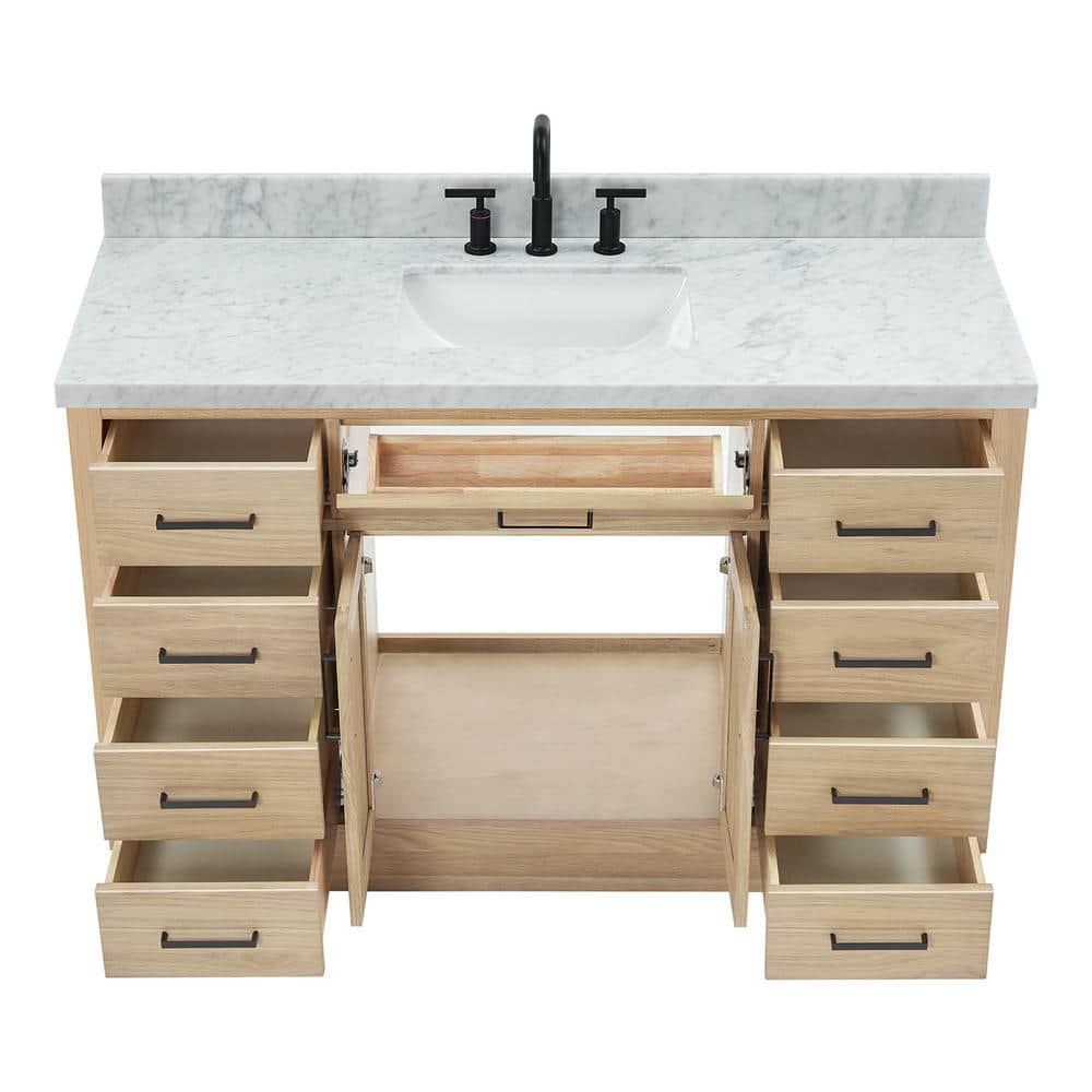 Hepburn 55" Oak Freestanding Vanity with Marble Top