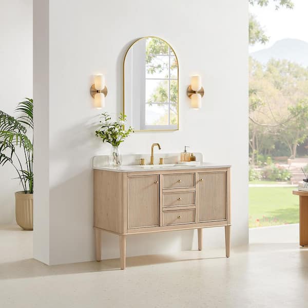 Blaise 48 in. Single Freestanding Light Oak Bath Vanity with Grain White Engineered Stone Top Assembled
