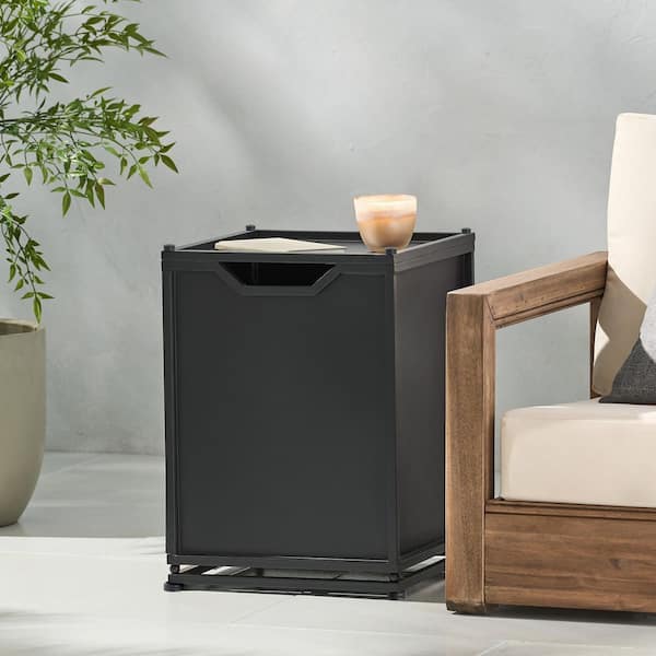 Sorrento Matte Black Metal Outdoor Patio Tank Holder Side Table