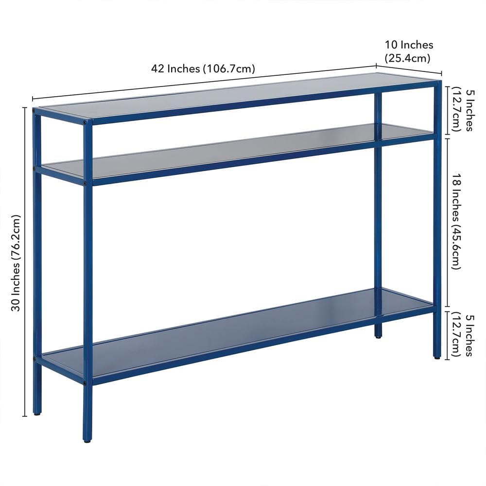 Ricardo 42" Mykonos Blue Metal Console Table with Shelves