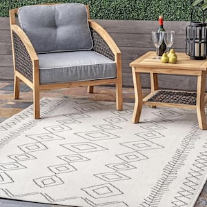 Serna Moroccan Diamonds Ivory 9 ft. x 11 ft. Indoor/Outdoor Patio Area Rug