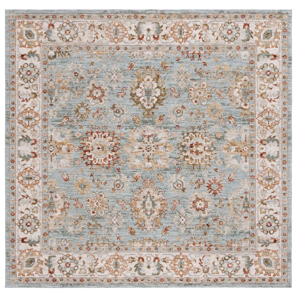 Hamilton Elegance Blue and Ivory Floral Synthetic Square Rug