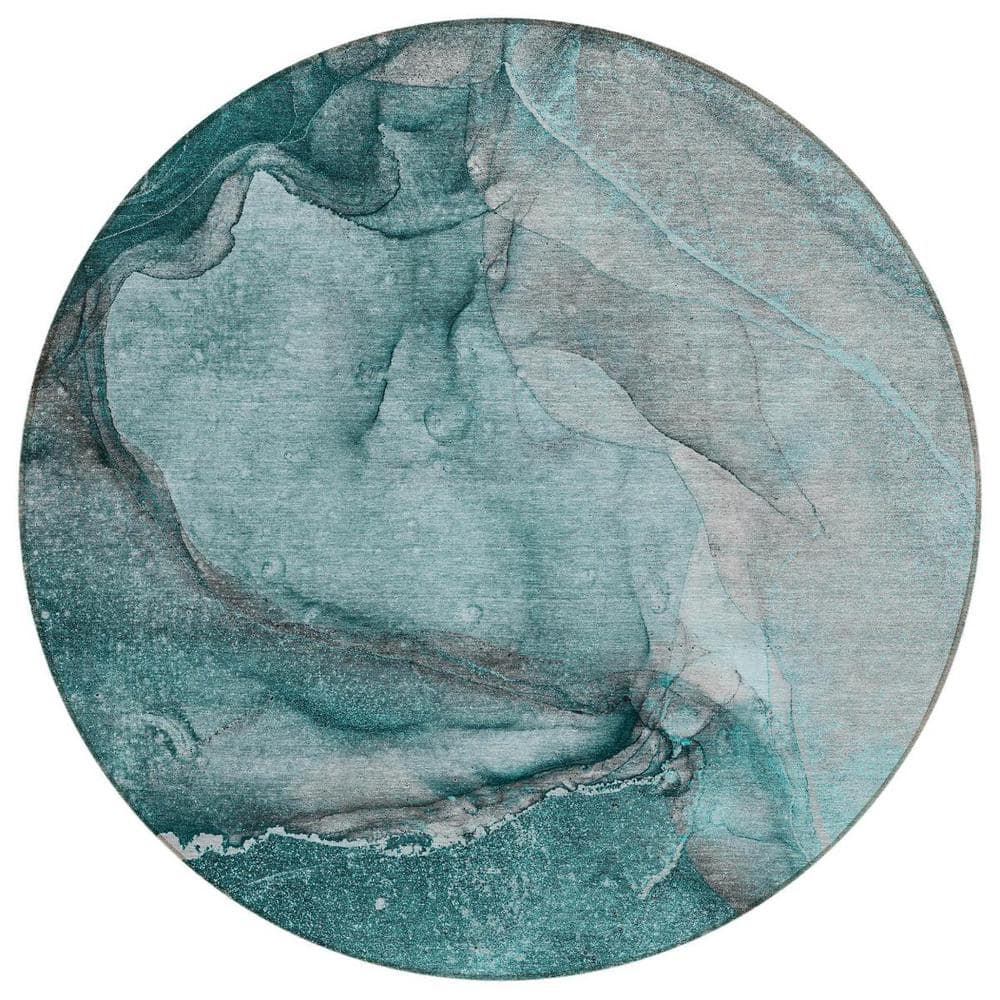 Teal 8 ft. Round Woven Abstract Polyester Round Indoor/Outdoor Area Rug price history on PriceWatchPro