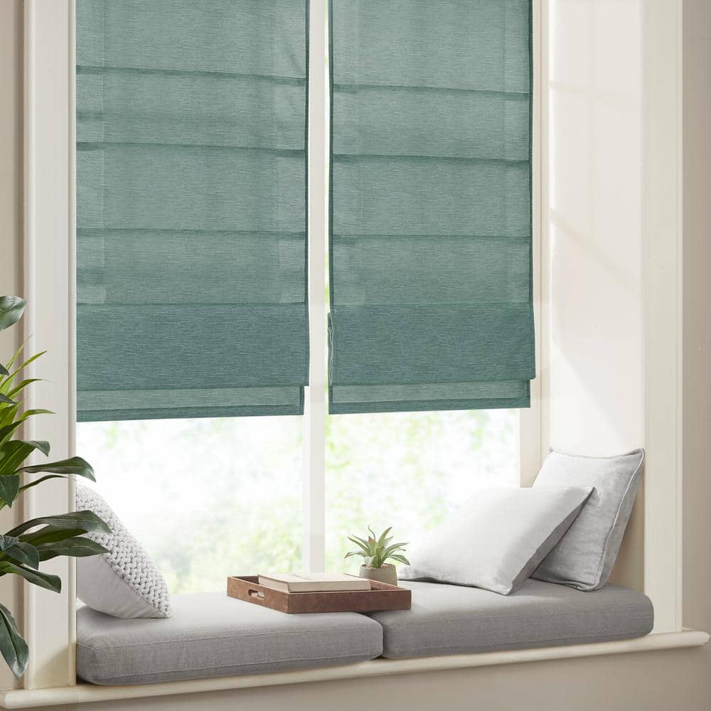 Green Faux Silk Cordless Blackout Roman Shade, 31" x 64"