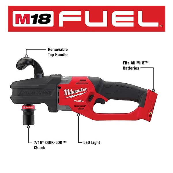Milwaukee M18 FUEL 18V Lithium-Ion Brushless Cordless Hole Hawg 7/16 in. Right  Angle Drill W/ Quick-Lok (Tool-Only) 2808-20 - The Home Depot