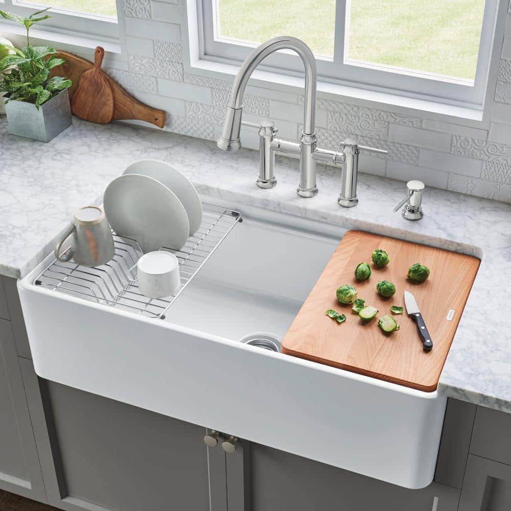 Profina 36" White Fireclay Farmhouse Apron Front Sink