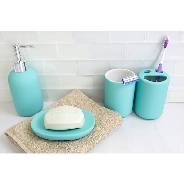 4-Piece Ceramic Mason Jar Bathroom Set (Mint), by Home Basics Beautiful and  Contemporary Design Bathroom Accessory Sets Bath Accessories for Bathroom