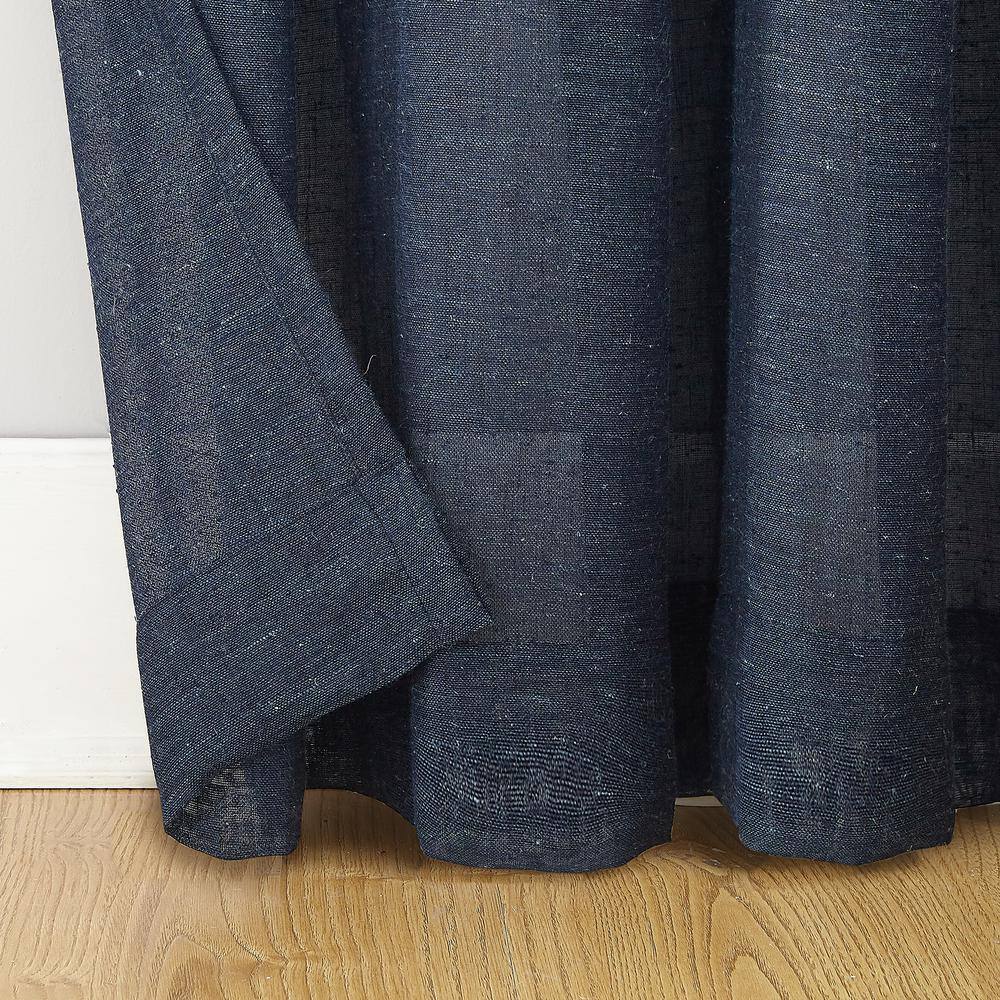 Navy Linen Blend Sheer Grommet Curtain Panel, 52" x 84"