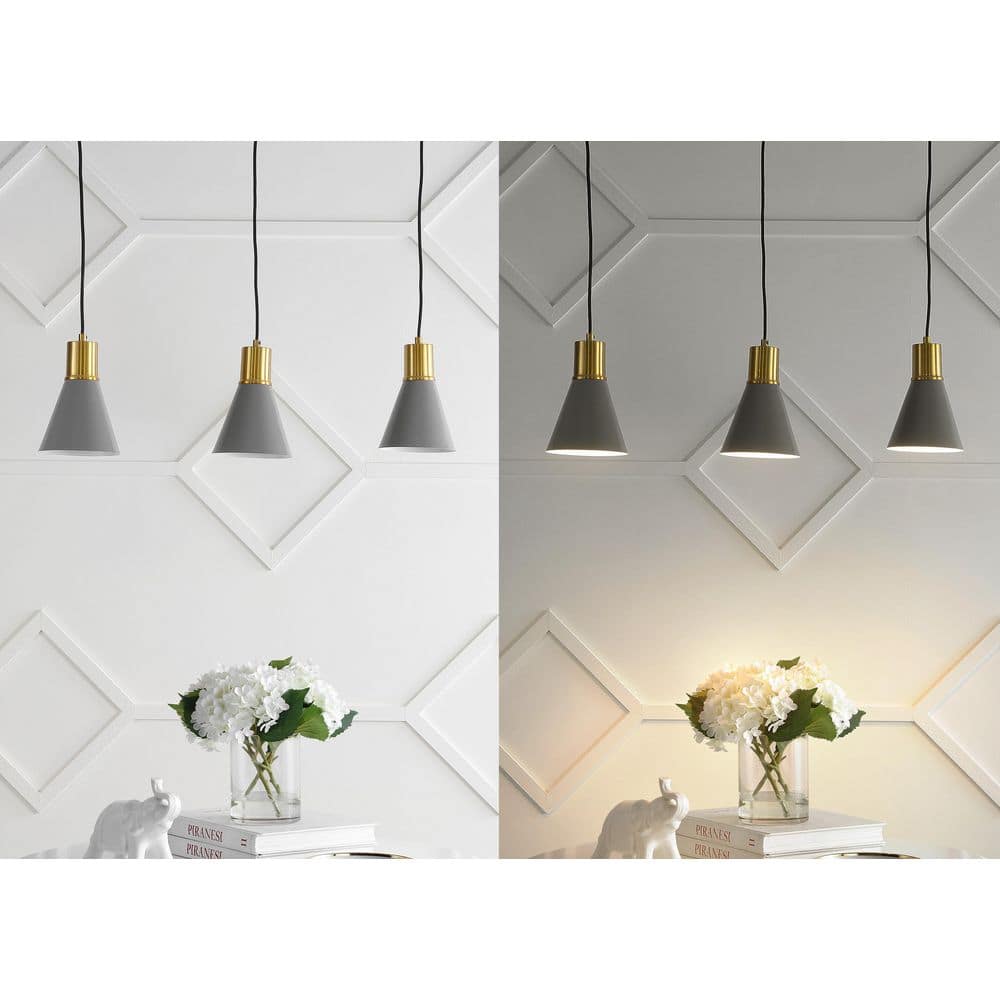 Apollo Adjustable Trio Pendant in Gray/Brass Gold with LED Lights