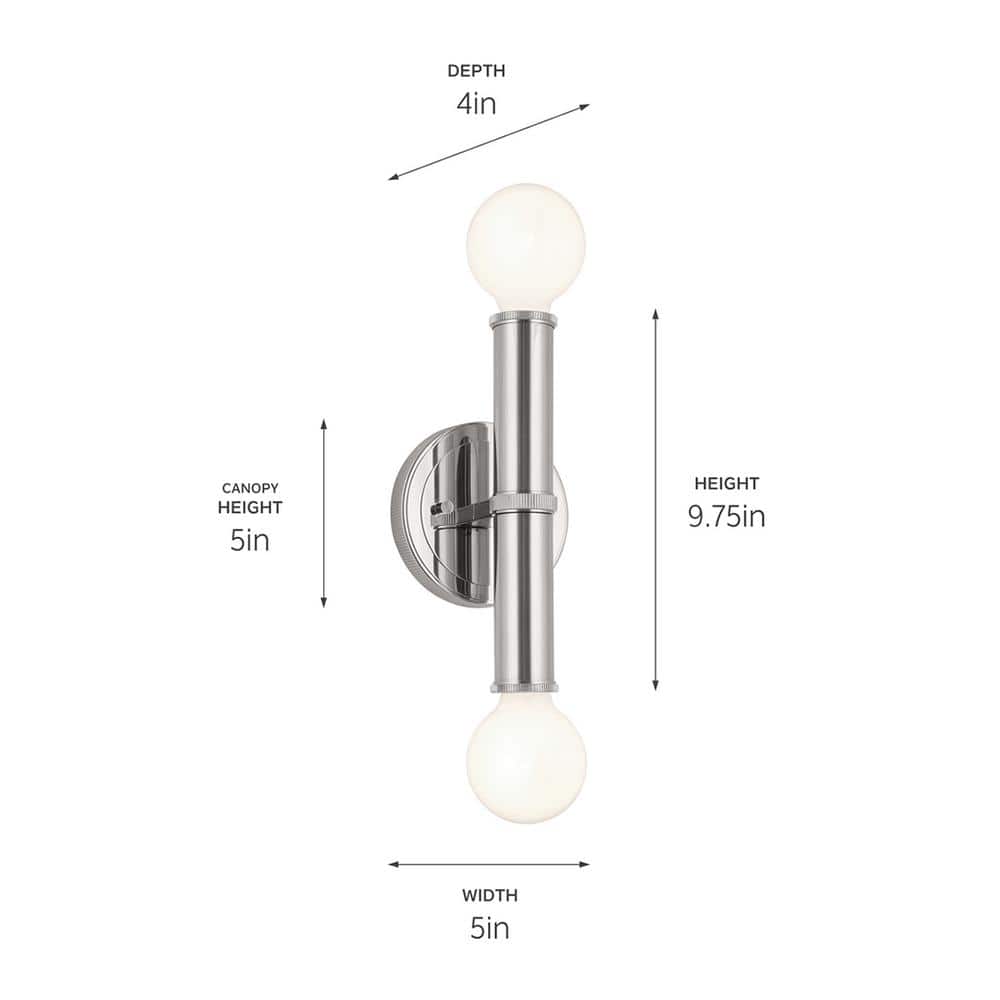Torche Polished Nickel 2-Light Wall Sconce