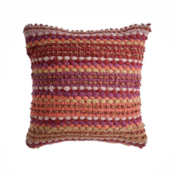 LR Home Loop Coral and Pink Stripes Hypoallergenic Polyester 18 Ft in. x 18 in. Throw Pillow