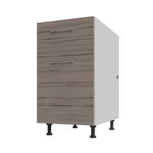 Miami Weatherwood Matte Flat Panel Stock Assembled Base Kitchen Cabinet 3 DR Base 18 In.x 34.5 In.x 27 In.