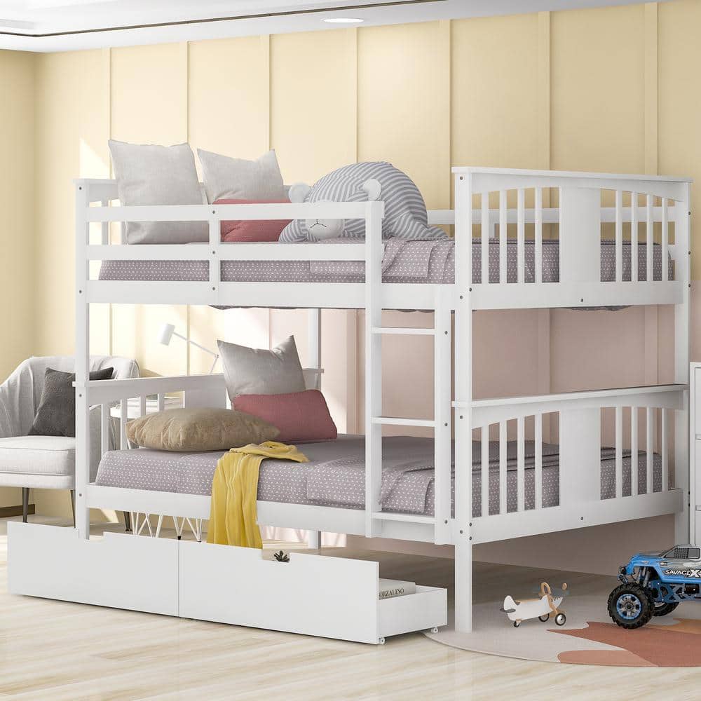 White Full Wood Bunk Bed with Drawers and Ladder price history on PriceWatchPro