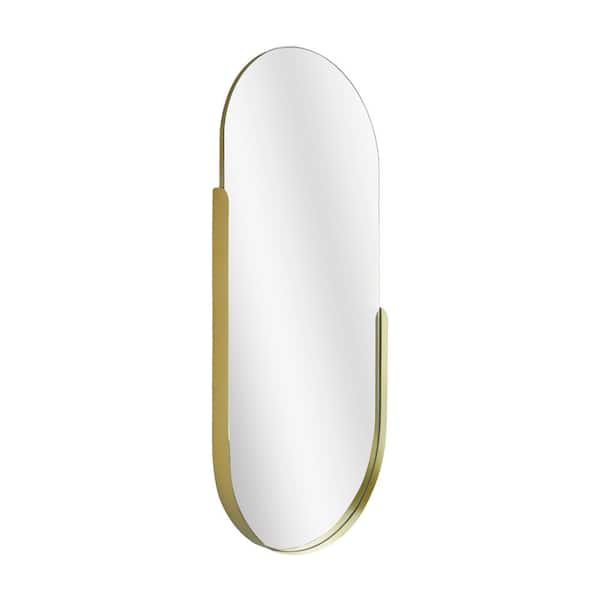 Deco Mirror 14 in. x 32 in. Thin Gold Raised Lip Partial Metal Framed Capsule Accent Mirror
