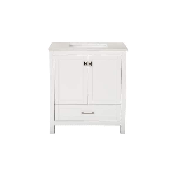 Monarch 30 in. Modern Freestanding White Bath Vanity with White Engineered Marble Top, Cabinet, Drawer, Wood