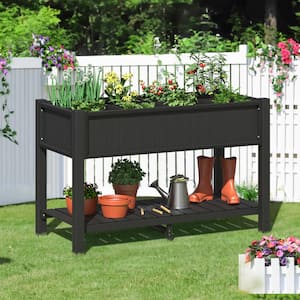 48 in. x 22 in. x 30 in. Black Wood Recycled Plastic Outdoor Elevated Garden Beds Raised Planter Box DIY with Partitions