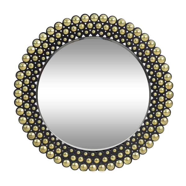 Noble House Rone 35.50 in. x 35.50 in. Modern Round Framed Bronze and Black Accent Mirror