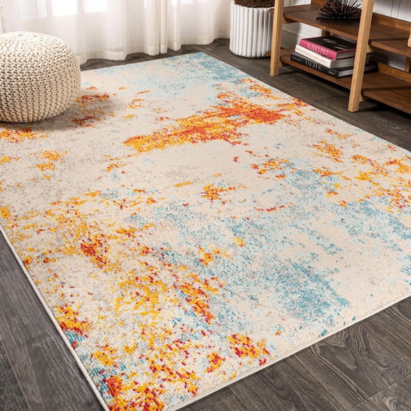 Sunset Modern Abstract Orange/Multi 5 ft. x 8 ft. Area Rug