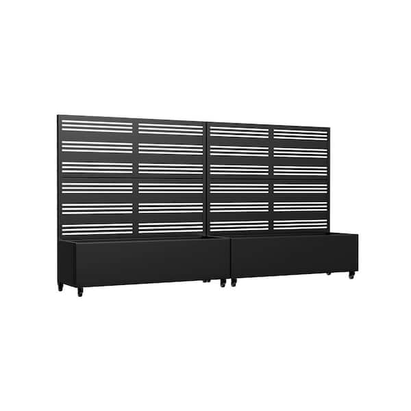 Set of 2-49 in. x 16 in. x 47 in. Black Metal Iron Planter Box with Attached Trellis for Climbing Vegetation