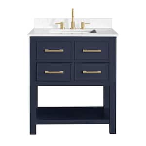 Brooks 31 in. W. x 22 in. D x 35 in. H Single sink Bath Vanity in Navy Blue finish with Cala White Engineered Top