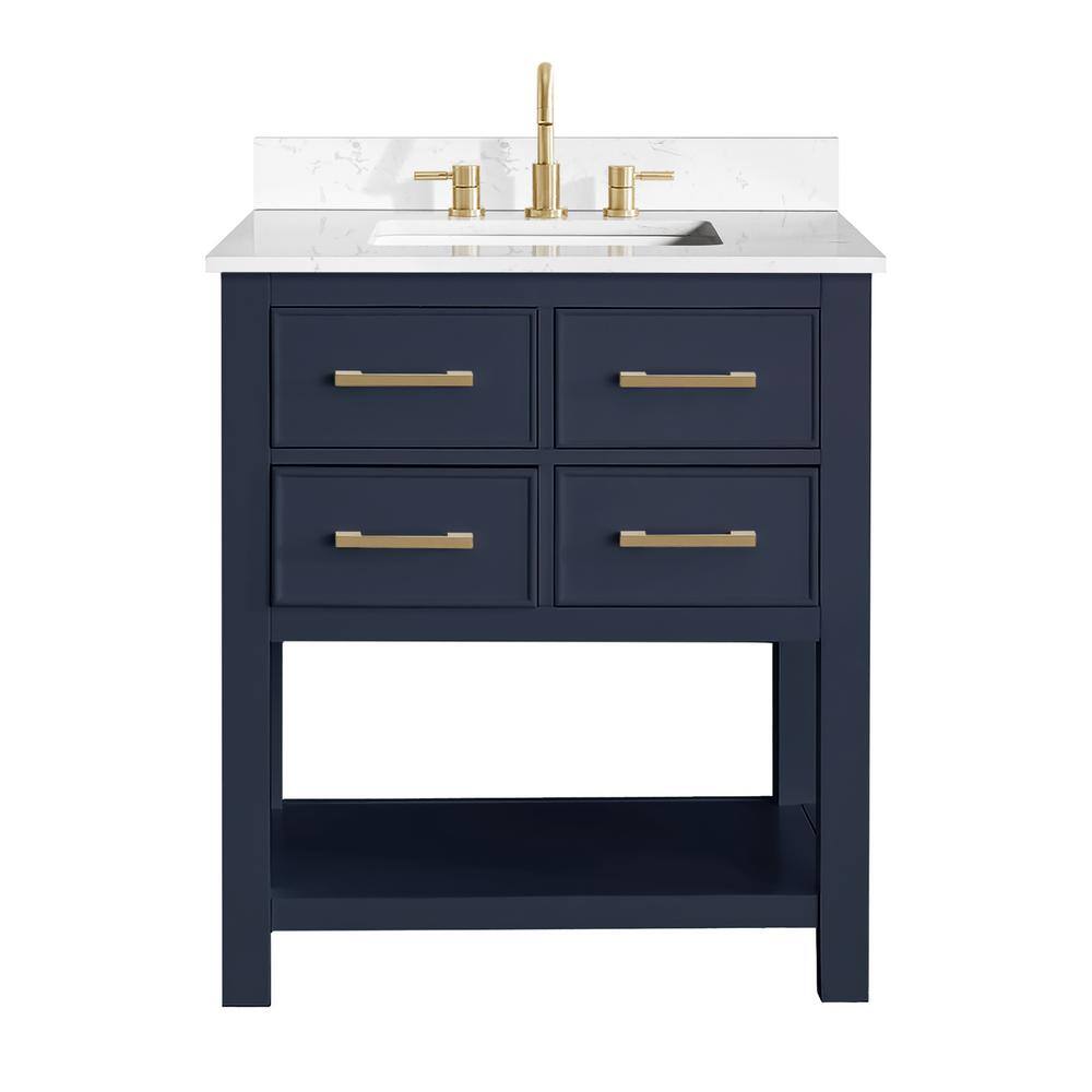 Navy Blue and Gold 31'' Single Bathroom Vanity with Engineered Marble Top